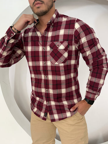 Camisa Manga Larga Cuadros Cereza