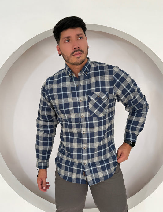 Camisa Manga Larga Cuadros Azul Medio