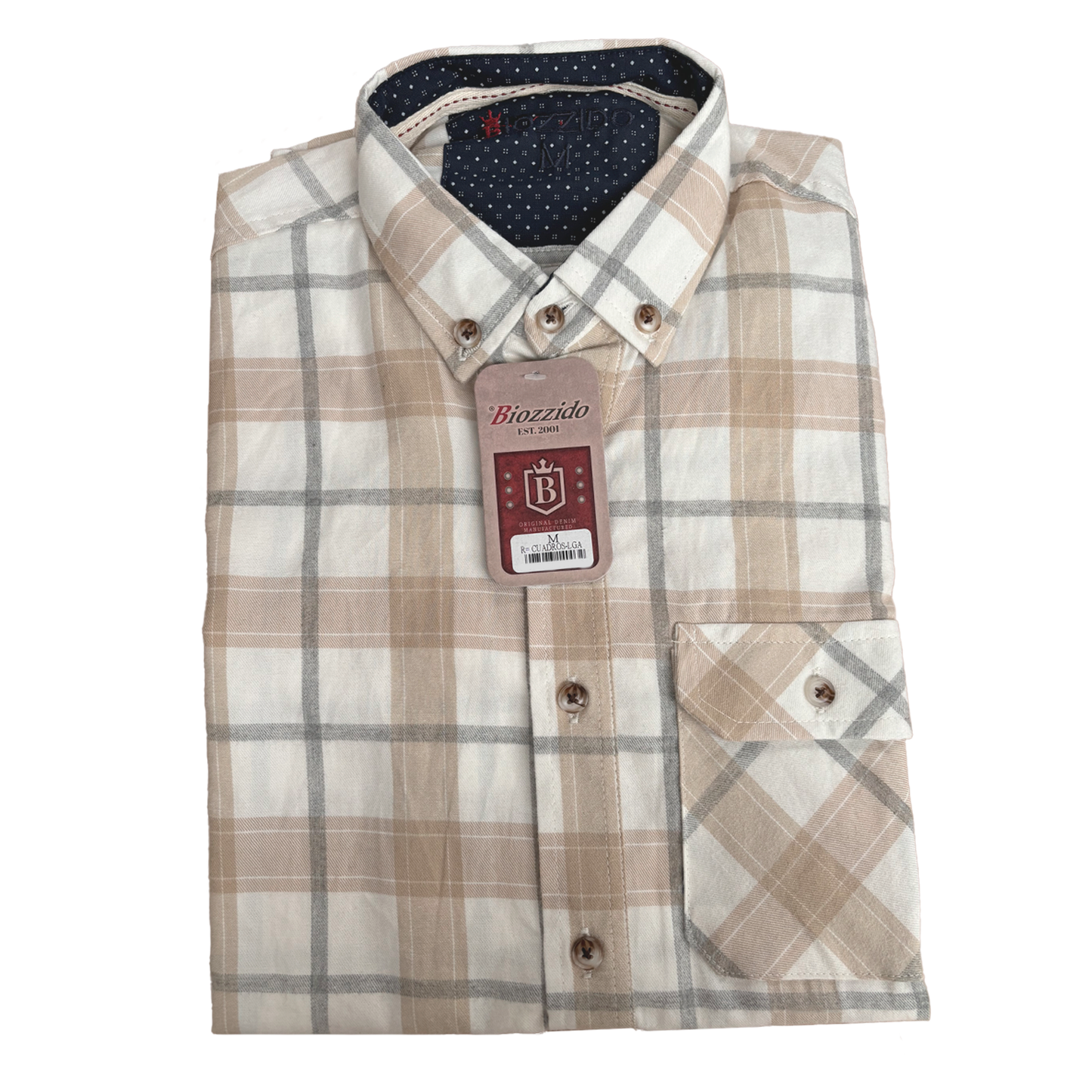 Camisa Manga Larga Cuadros Beige