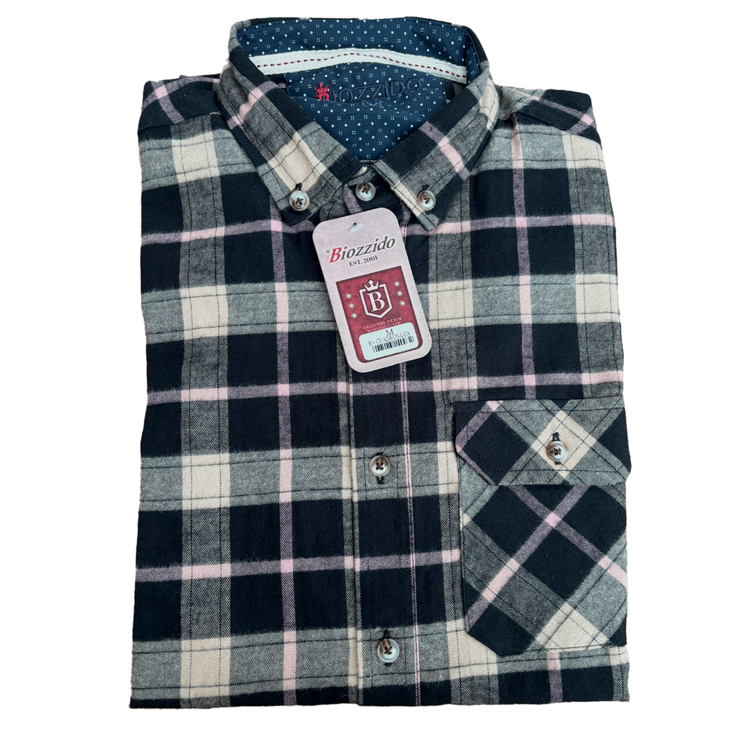 Camisa Manga Larga Cuadros Negra-Rosa