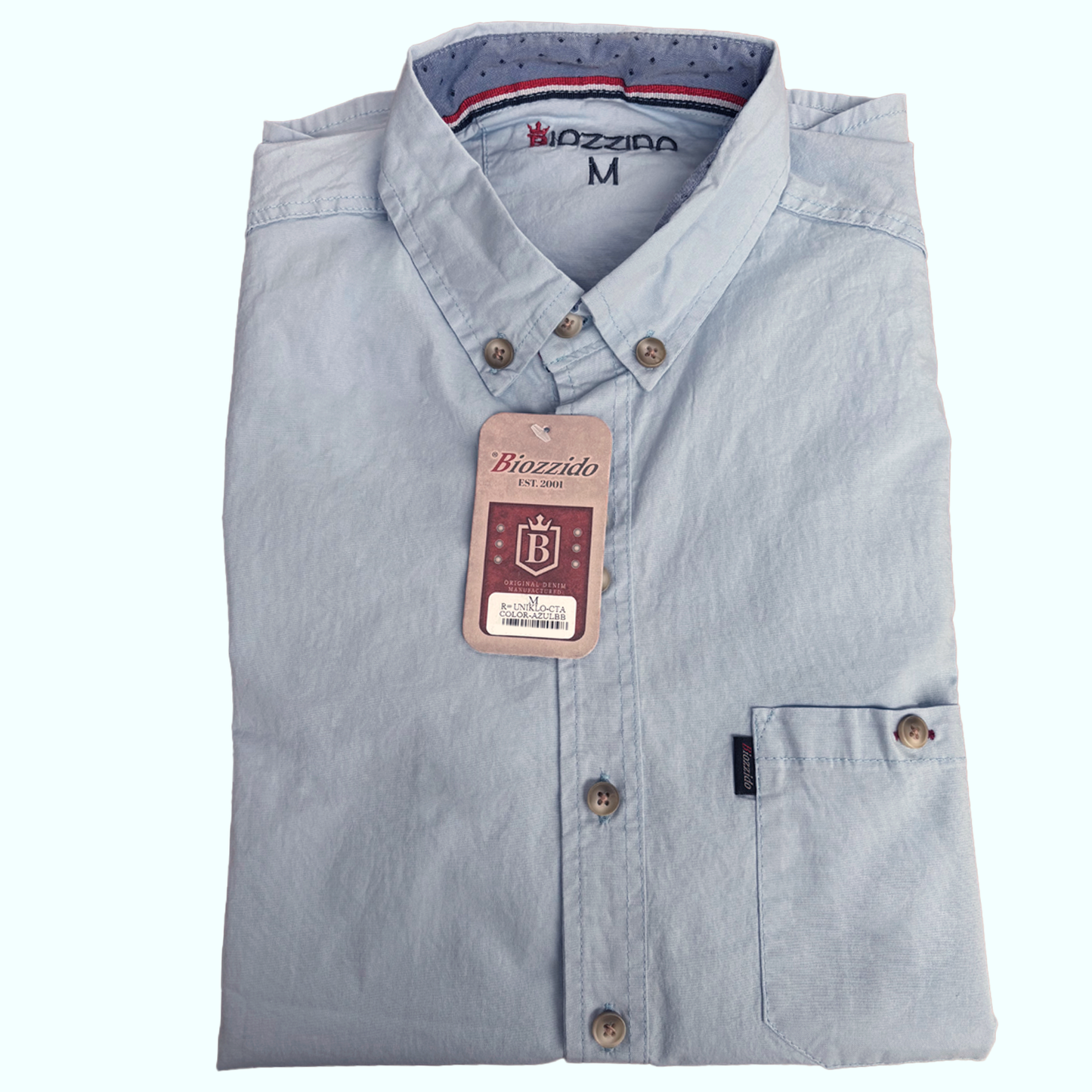 Camisa Manga Corta Solo Fondo Azul Bebe