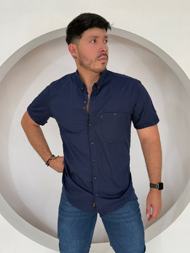 Camisa Manga Corta Solo Fondo Azul Noche