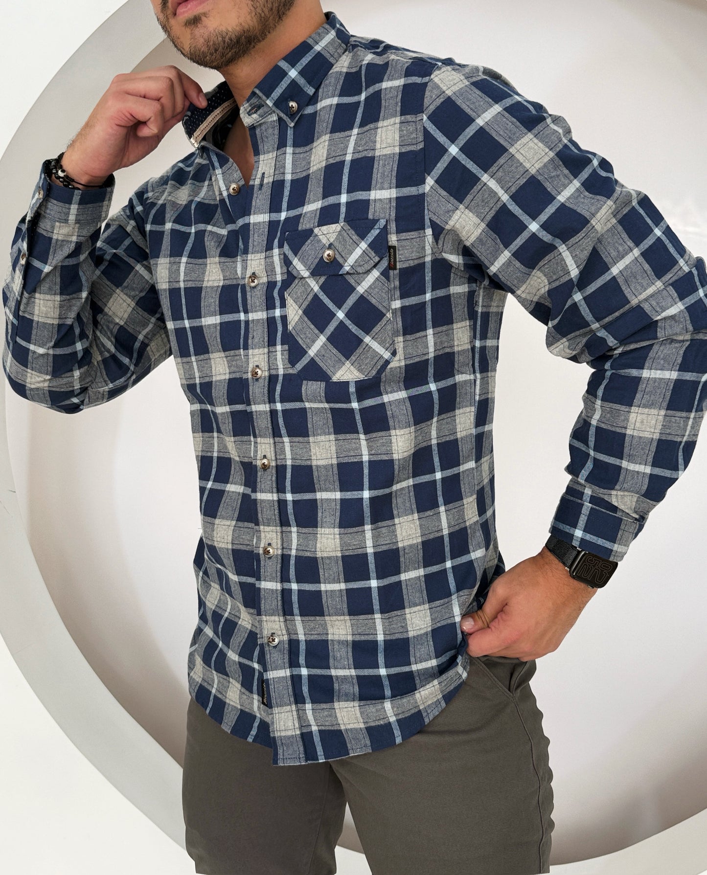 Camisa Manga Larga Cuadros Azul Medio