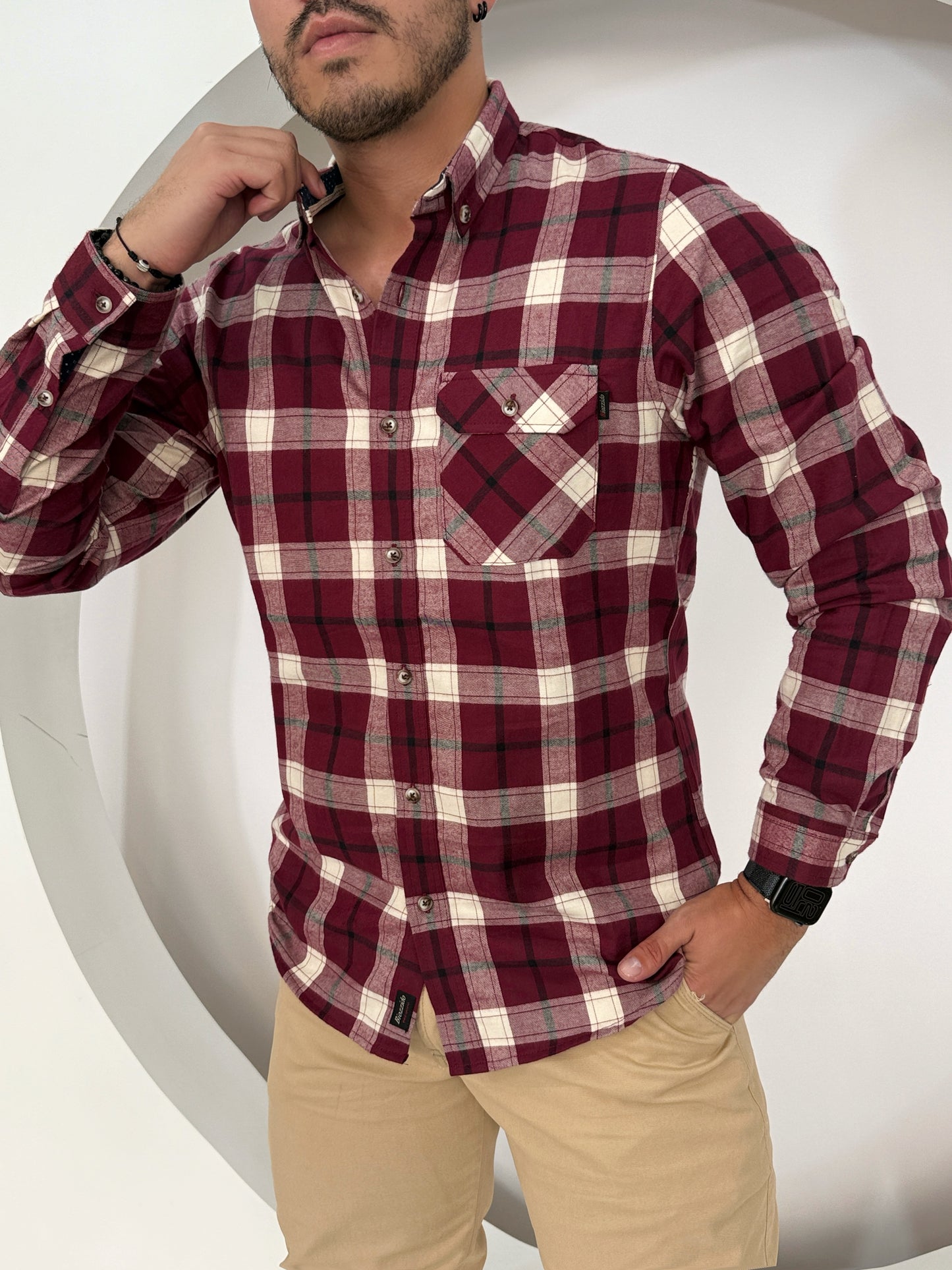 Camisa Manga Larga Cuadros Cereza