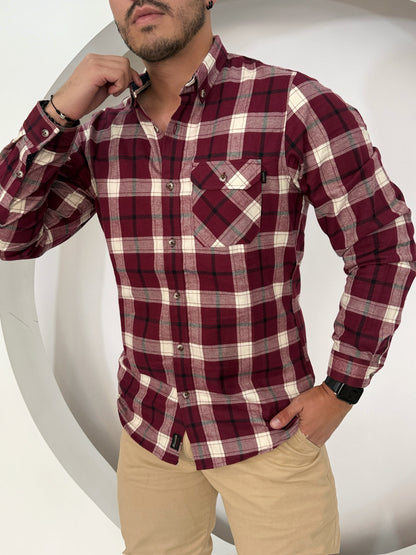 Camisa Manga Larga Cuadros Cereza