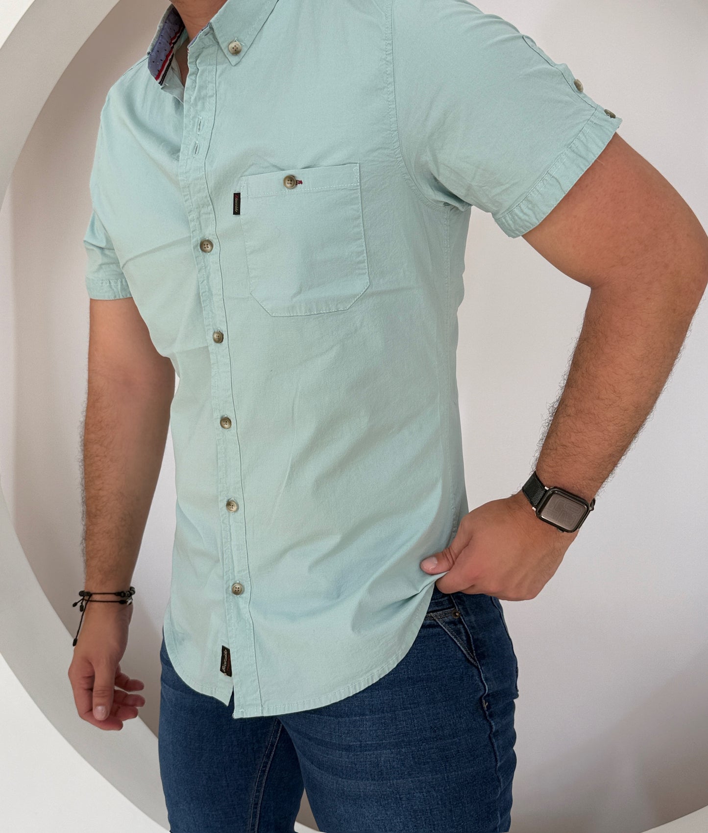 Camisa Manga Corta Solo Fondo Verde Menta