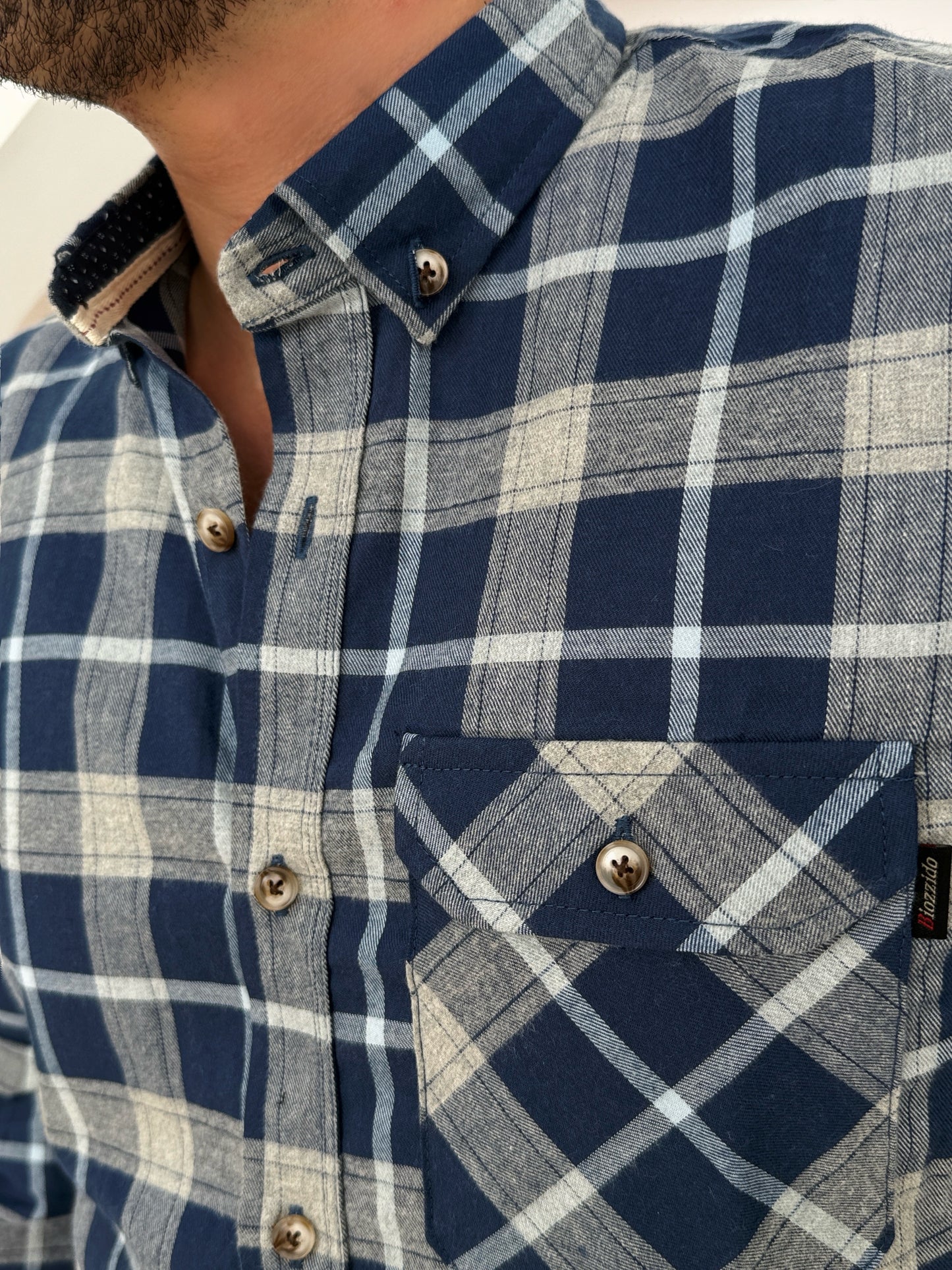 Camisa Manga Larga Cuadros Azul Medio