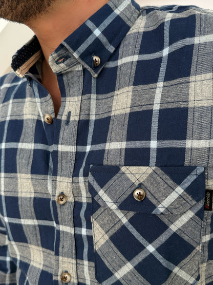 Camisa Manga Larga Cuadros Azul Medio