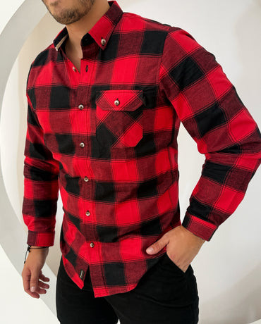 Camisa Manga Larga Cuadros Roja