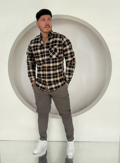 Camisa Manga Larga Cuadros Negra-Rosa