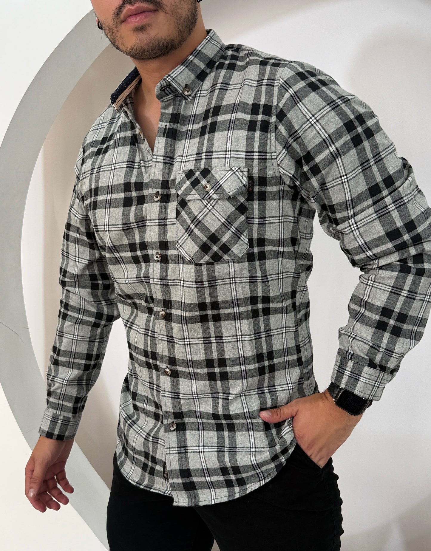 Camisa Manga Larga Cuadros Negro