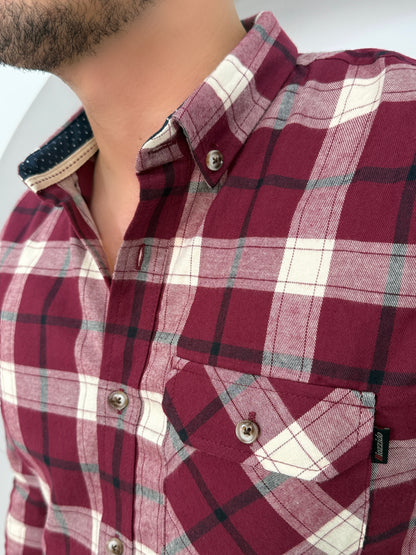 Camisa Manga Larga Cuadros Cereza