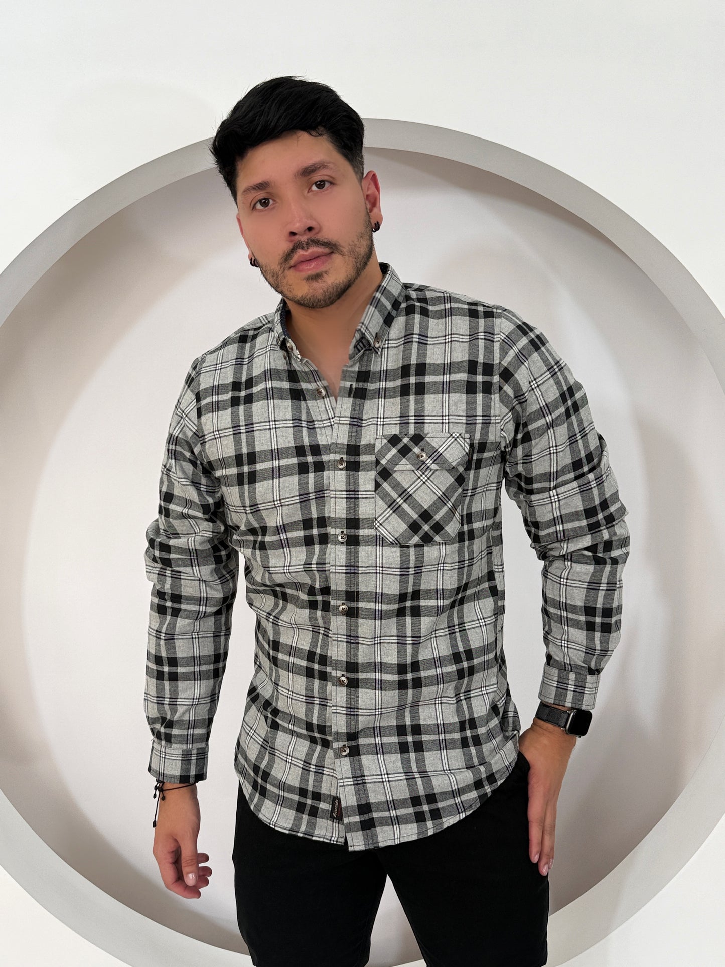 Camisa Manga Larga Cuadros Negro