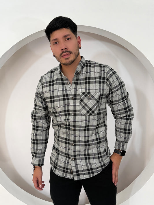 Camisa Manga Larga Cuadros Negro