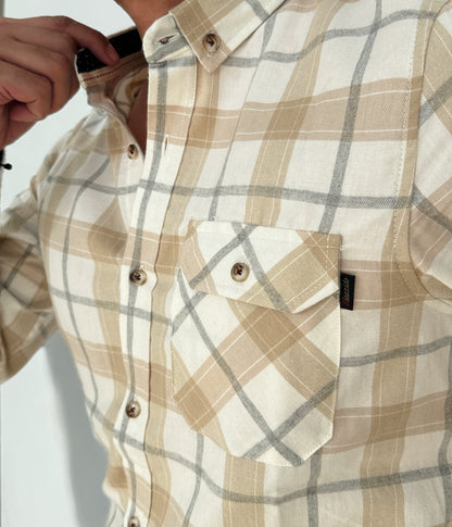Camisa Manga Larga Cuadros Beige