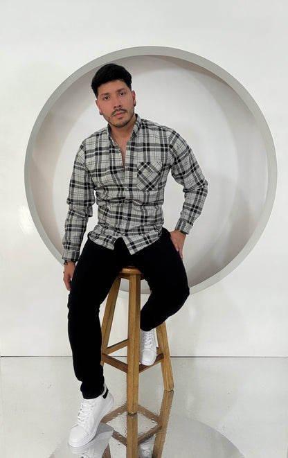 Camisa Manga Larga Cuadros Negro