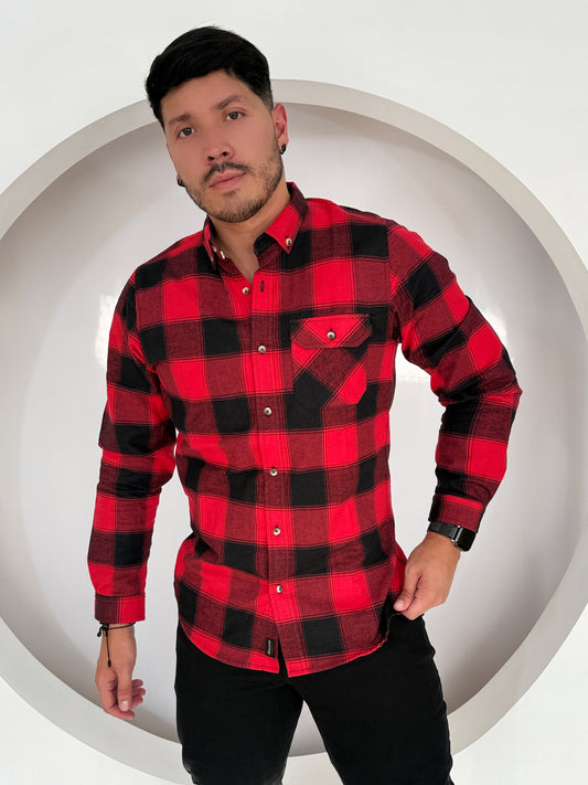 Camisa Manga Larga Cuadros Roja