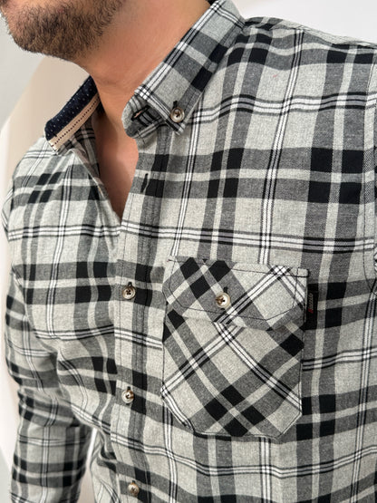 Camisa Manga Larga Cuadros Negro