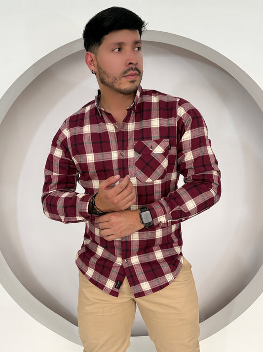 Camisa Manga Larga Cuadros Cereza