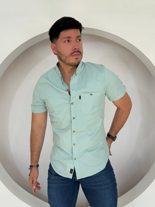 Camisa Manga Corta Solo Fondo Verde Menta