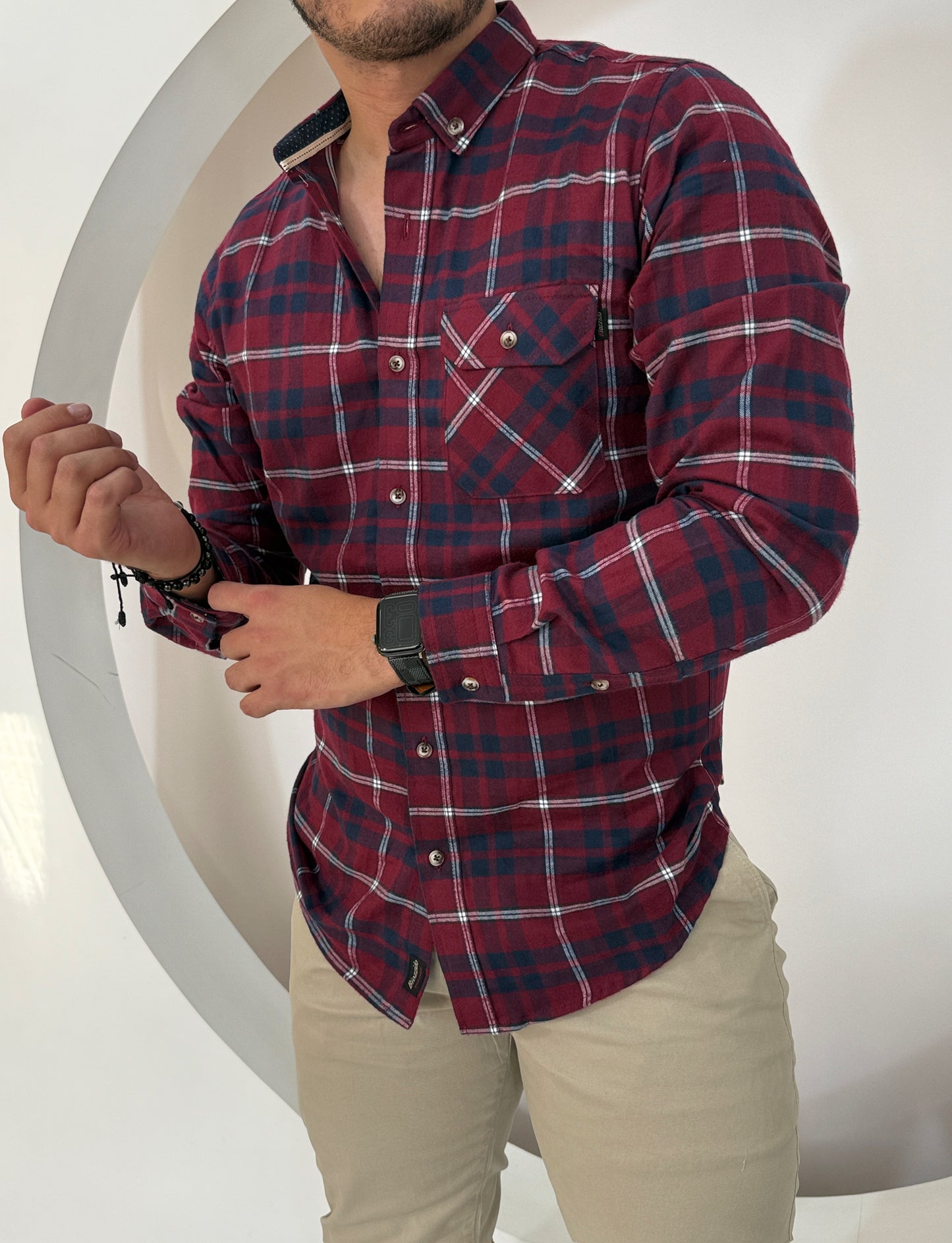 Camisa Manga Larga Cuadros Vinotinto