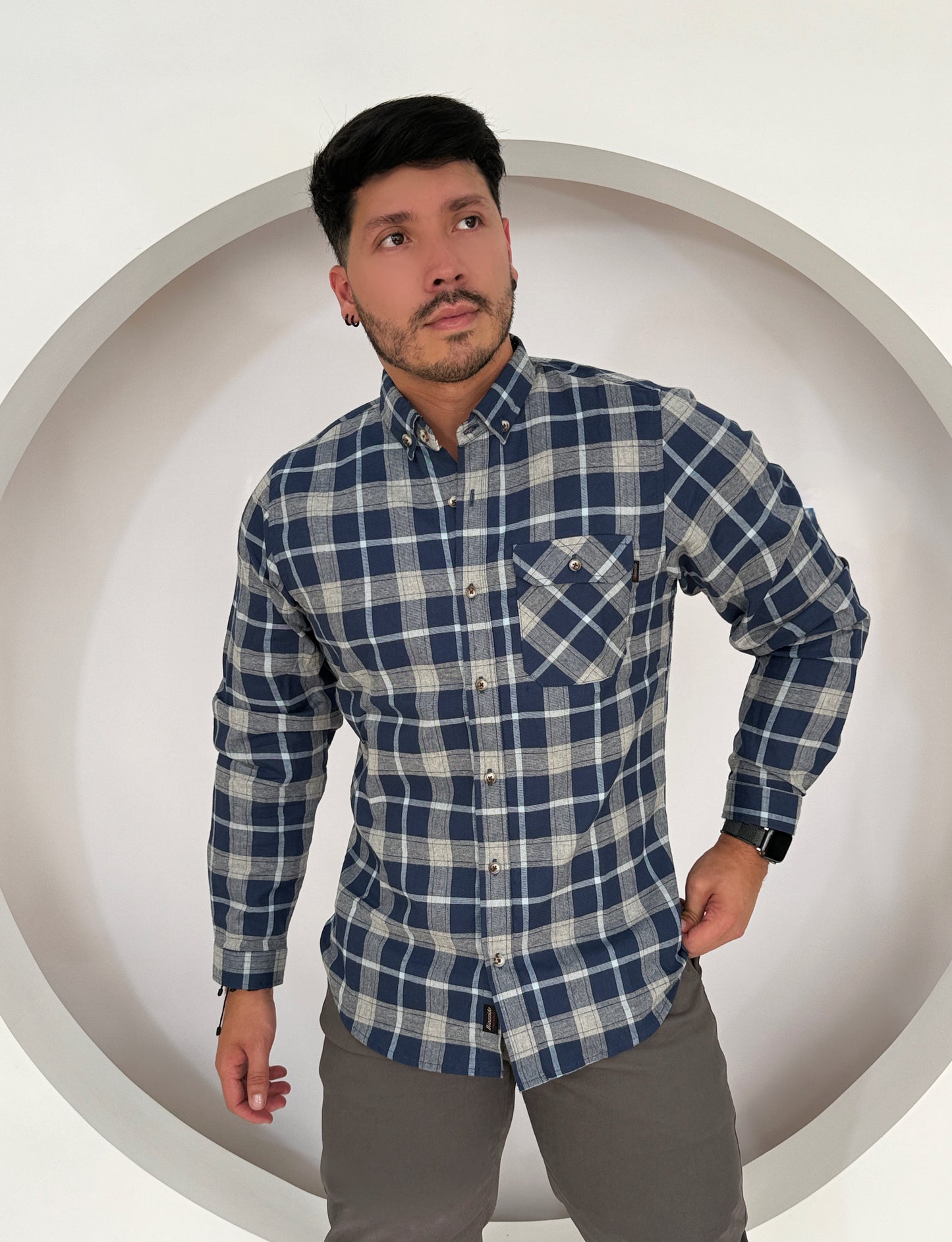 Camisa Manga Larga Cuadros Azul Medio