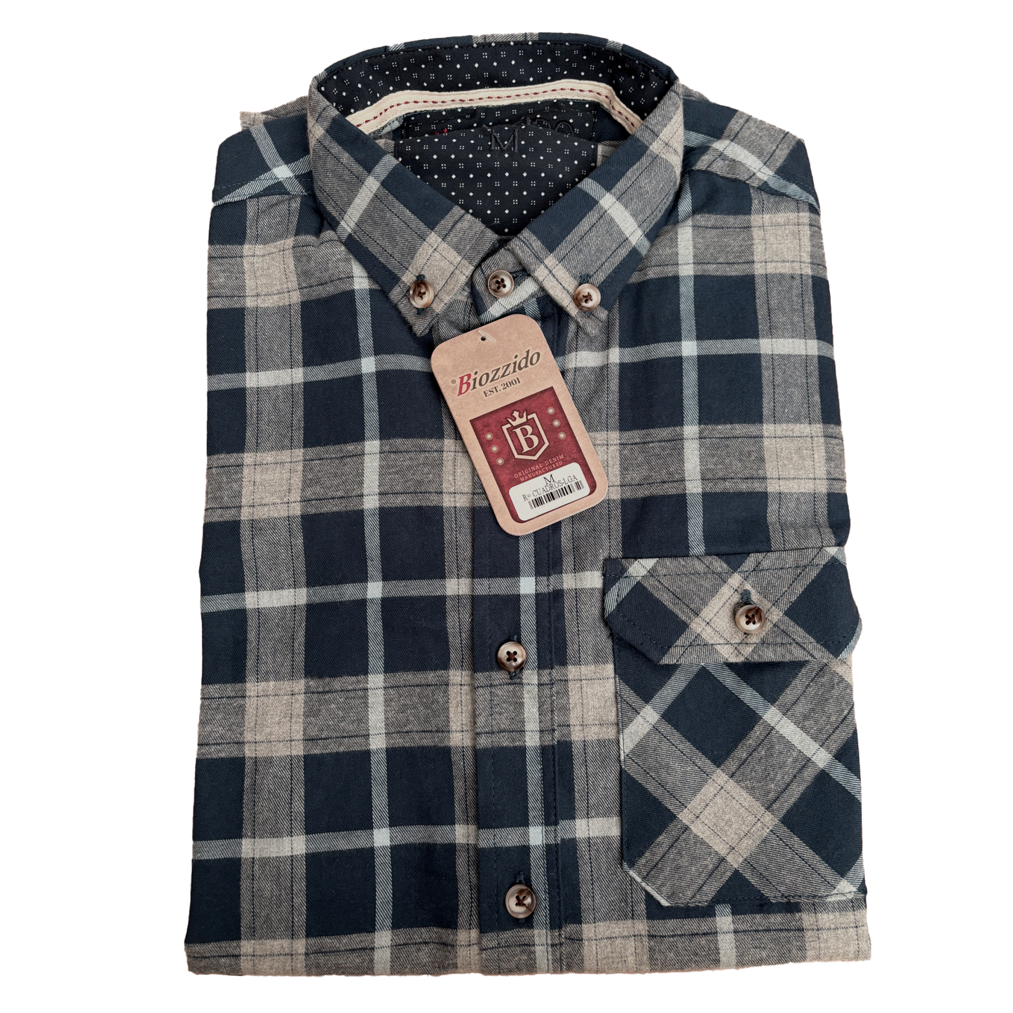 Camisa Manga Larga Cuadros Azul Medio