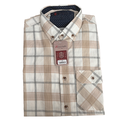 Camisa Manga Larga Cuadros Beige