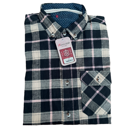 Camisa Manga Larga Cuadros Negra-Rosa