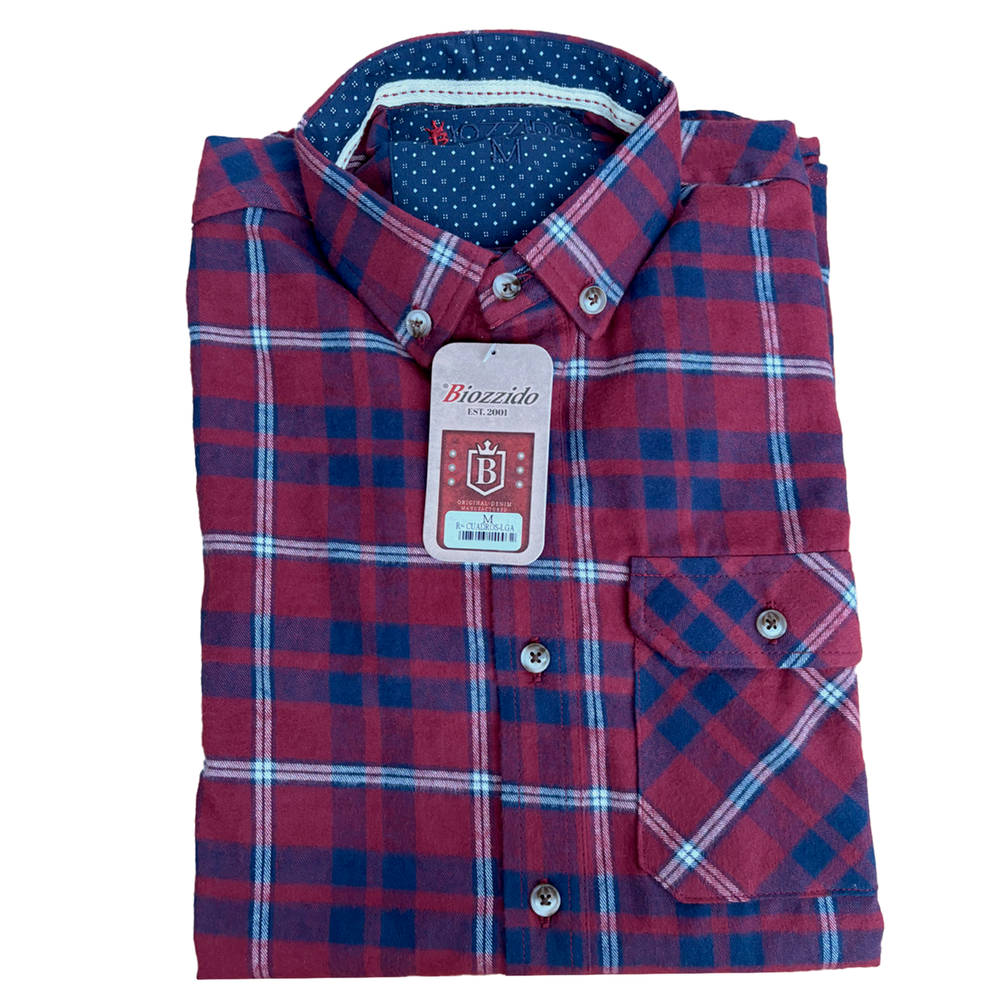 Camisa Manga Larga Cuadros Vinotinto