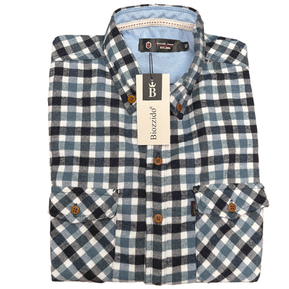 Camisa Cuadros Manga Corta Azul