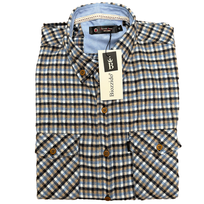 Camisa Cuadros Manga Corta Camel
