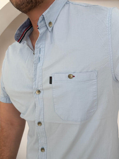 Camisa Manga Corta Solo Fondo Azul Bebe