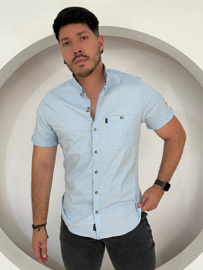 Camisa Manga Corta Solo Fondo Azul Bebe