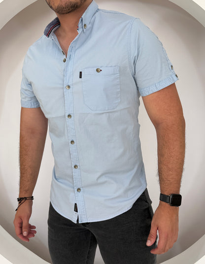 Camisa Manga Corta Solo Fondo Azul Bebe