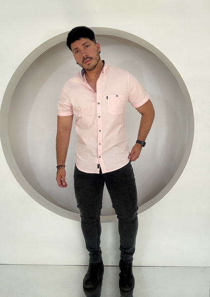 Camisa Manga Corta Solo Fondo Rosado
