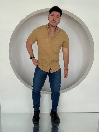 Camisa Manga Corta Solo Fondo Taupé