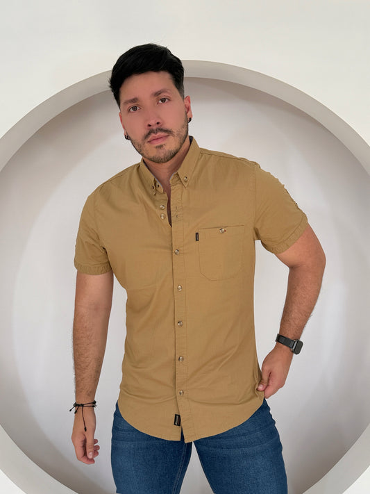 Camisa Manga Corta Solo Fondo Taupé