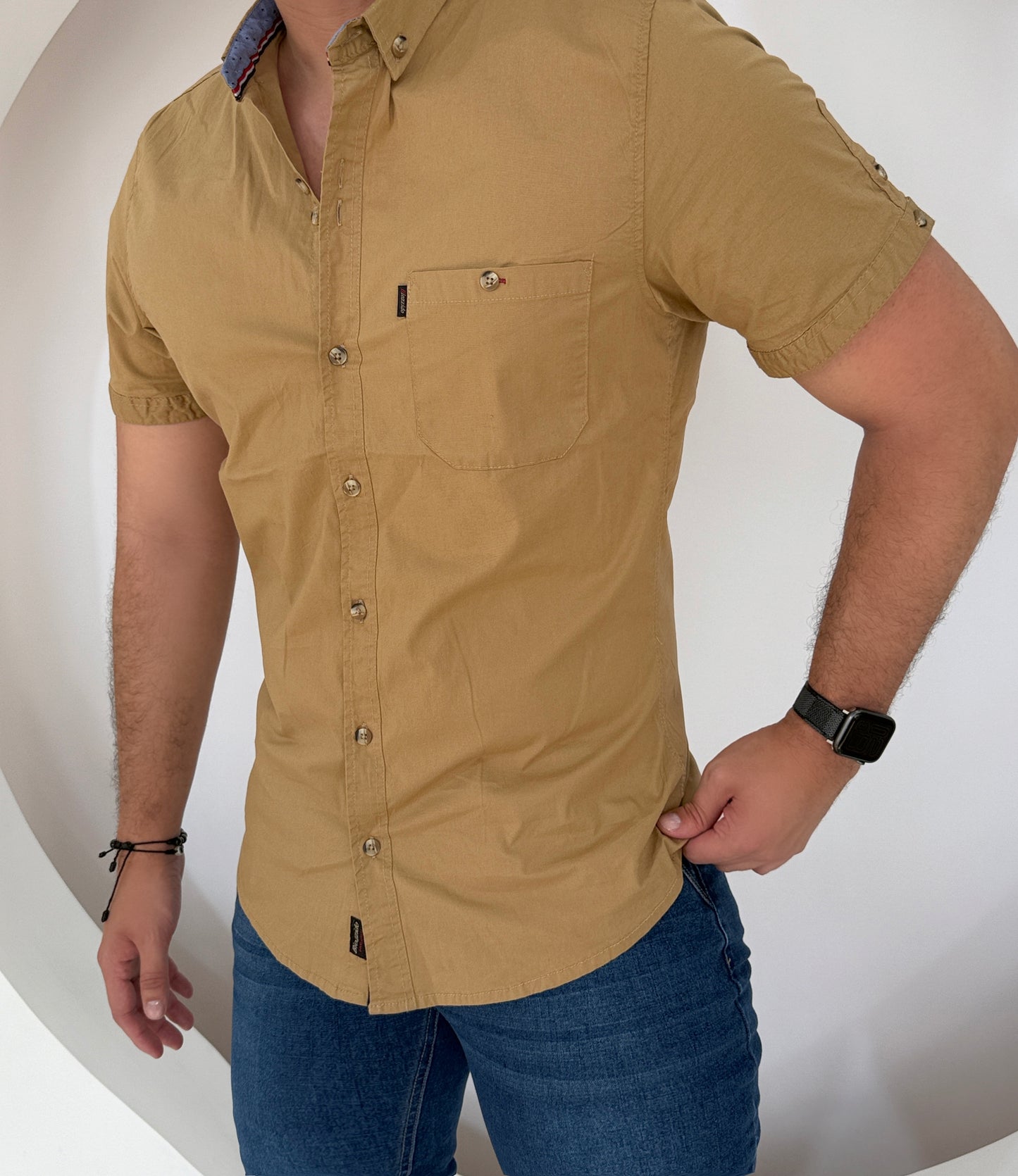 Camisa Manga Corta Solo Fondo Taupé