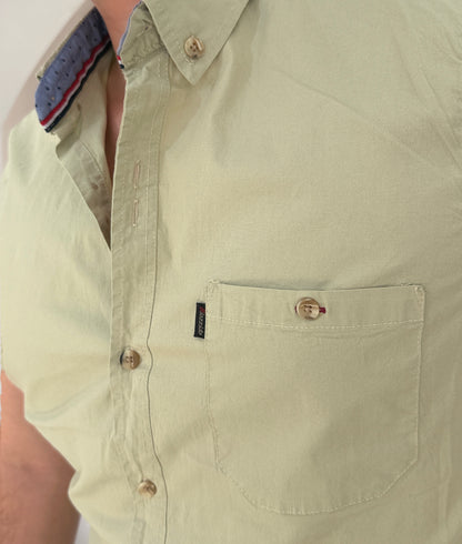 Camisa Manga Corta Solo Fondo Verde Manzana