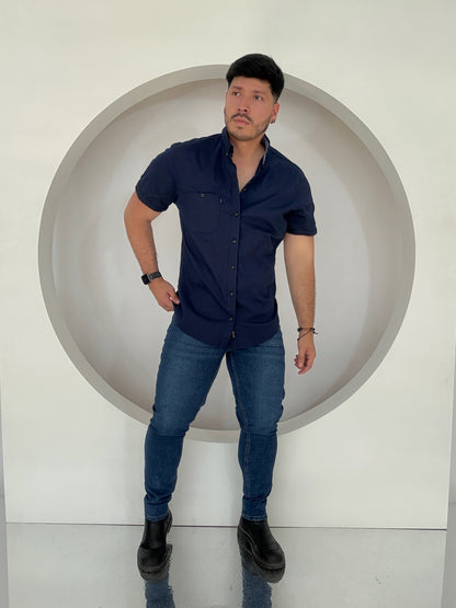 Camisa Manga Corta Solo Fondo Azul Noche