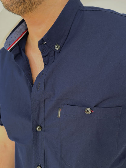 Camisa Manga Corta Solo Fondo Azul Noche