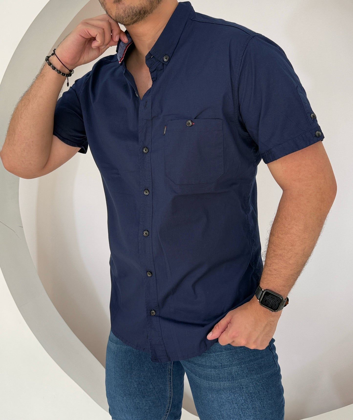 Camisa Manga Corta Solo Fondo Azul Noche