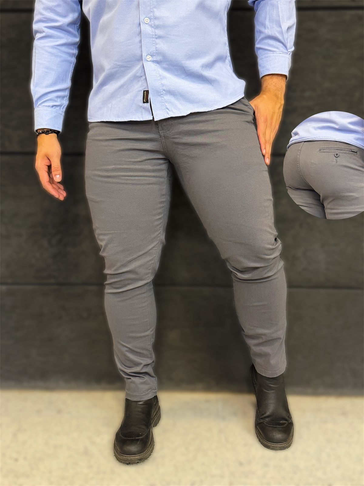 Pantalón Dril Confort Gris Ratón